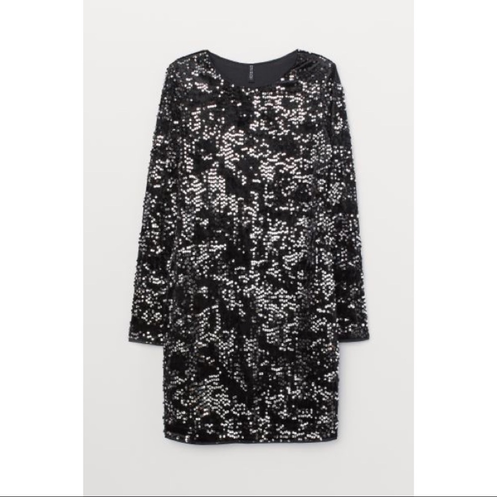 H&M Black Sequined Velour Dress